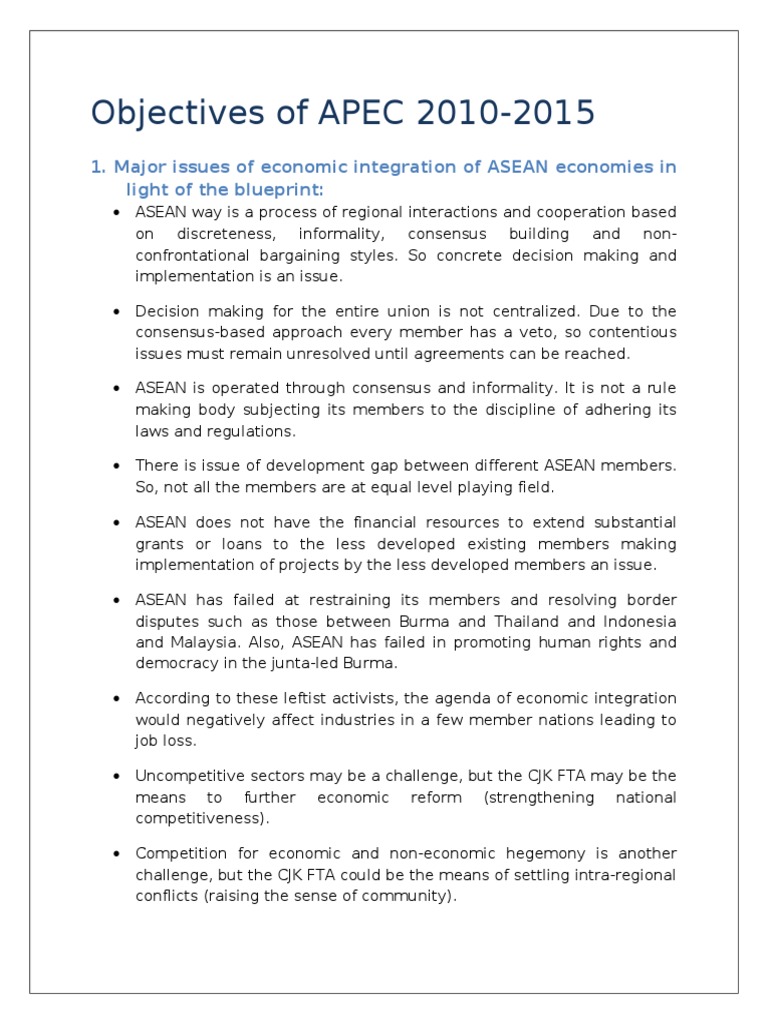 APEC 2010-2015 Economic Integration Goals | PDF | Association Of ...