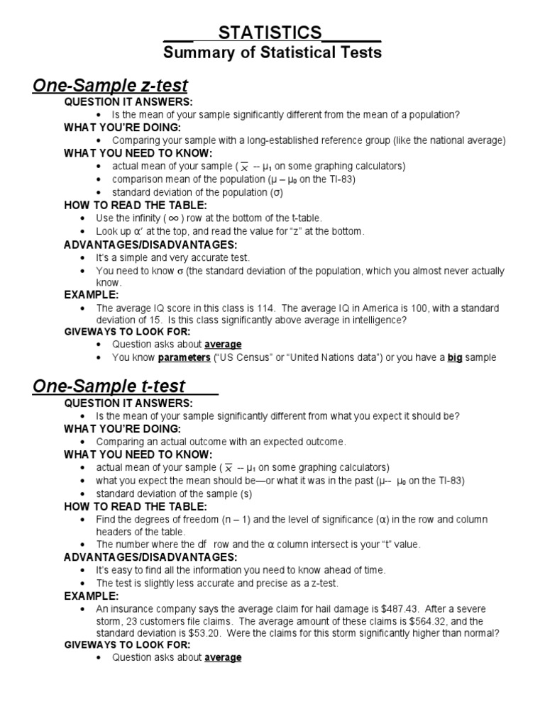 OneSample ZTest Statistics PDF Student's T Test Statistical