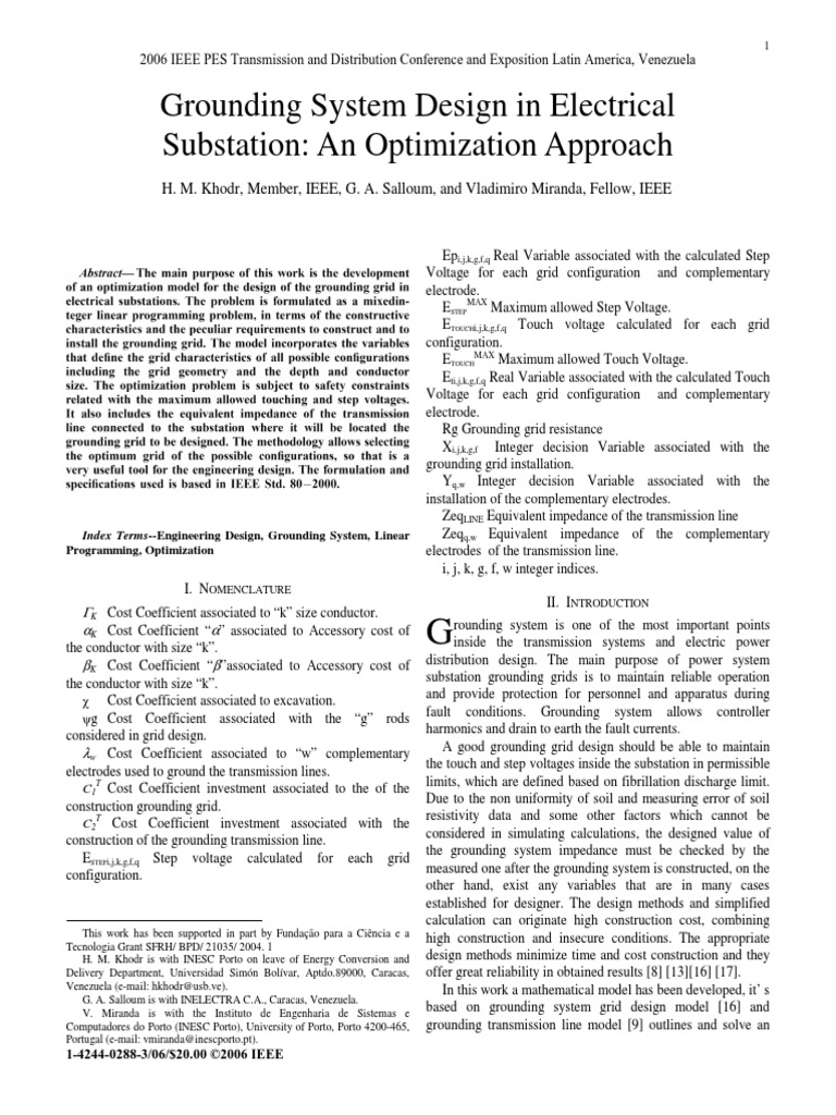 Grounding System Design in Electrical Substation: An Optimization ...
