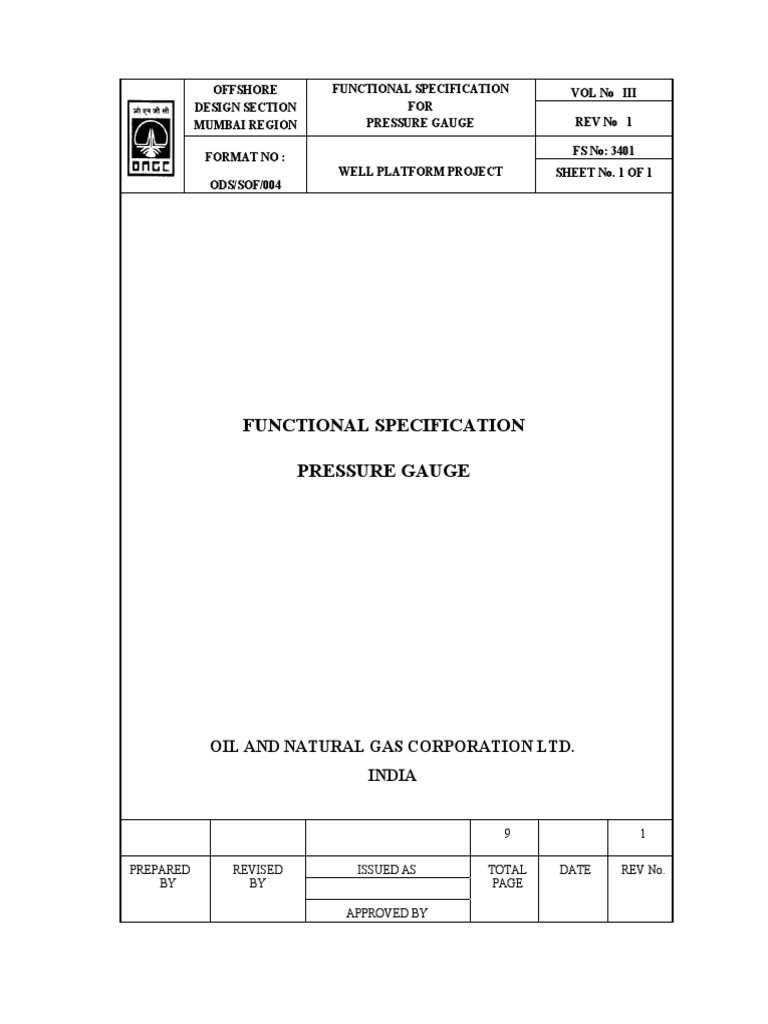 Pressure Gauge Pressure Measurement Specification (Technical Standard)