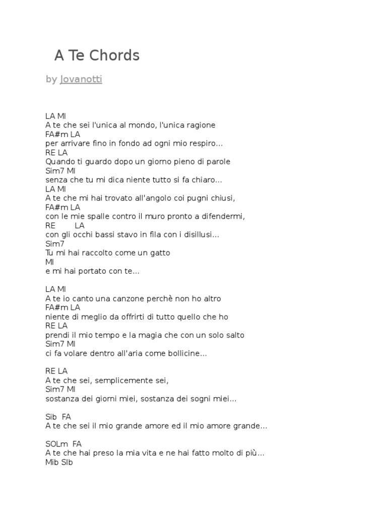 A Te Chords by Jovanotti PDF