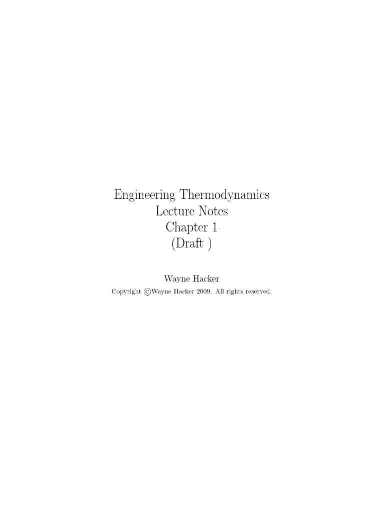 Engineering Thermodynamics Lecture Notes (Draft) : Wayne Hacker | PDF ...