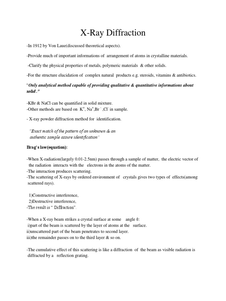 X-Ray Diffraction Brief | PDF | Science & Mathematics