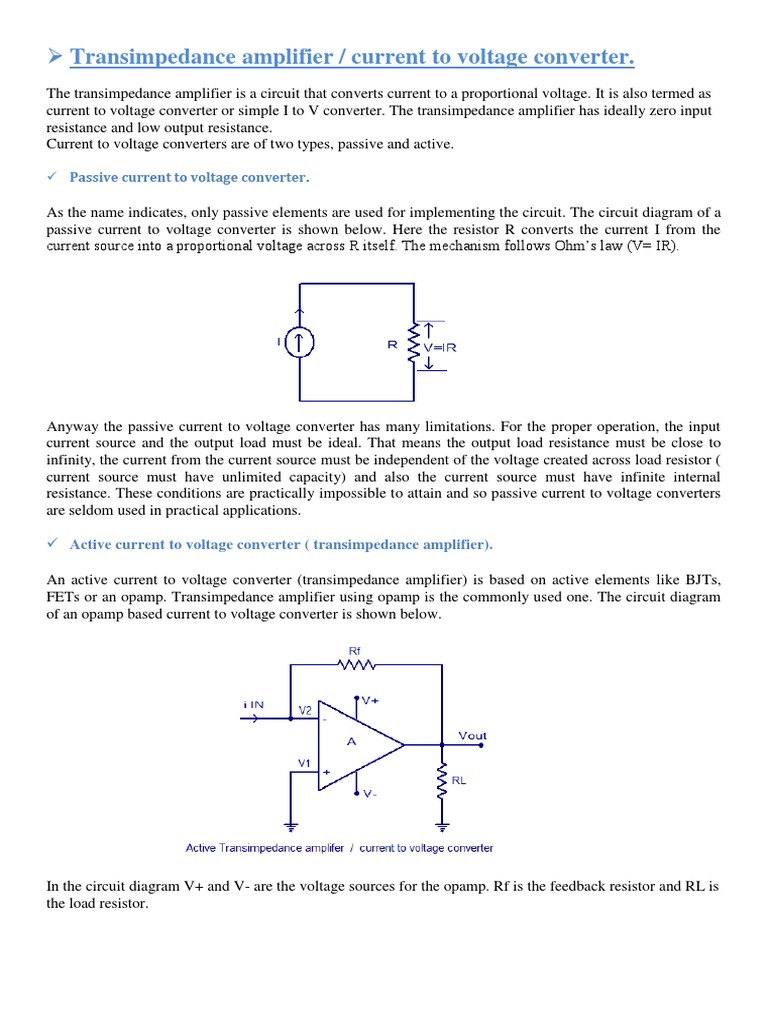 Transimpedance Amplifier / Current To Voltage Converter PDF