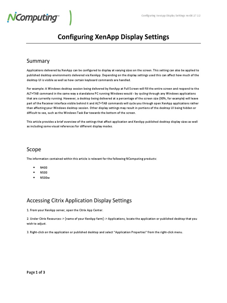 XenApp Display Settings Configuration Guide | PDF | Desktop Environment ...