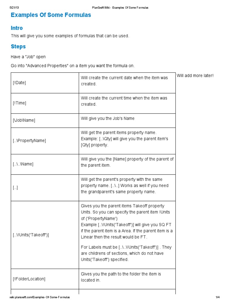 Planswift Sample Formula | PDF | Square Root | Numbers