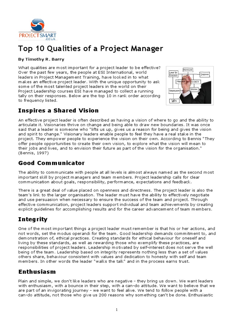 Top 10 Qualities of A Project Manager | PDF