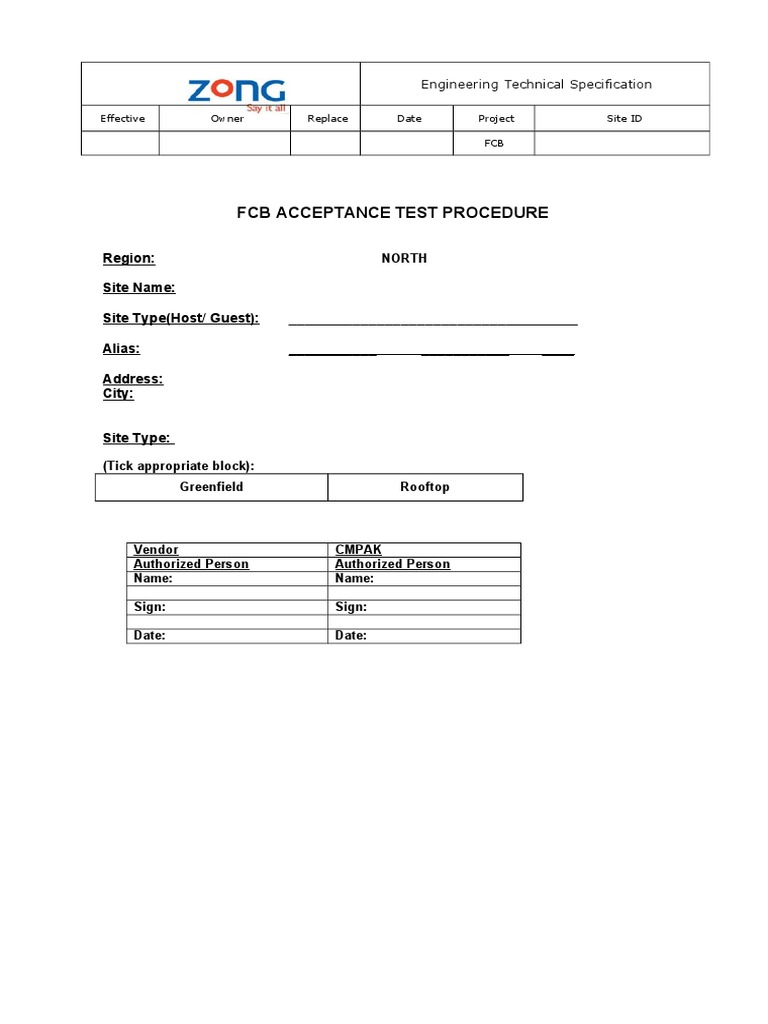 FCB Acceptance Test Procedure | PDF | Battery (Electricity ...