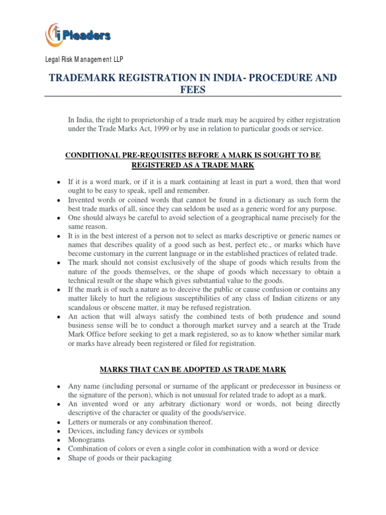 Procedure Trademark Registration Pdf