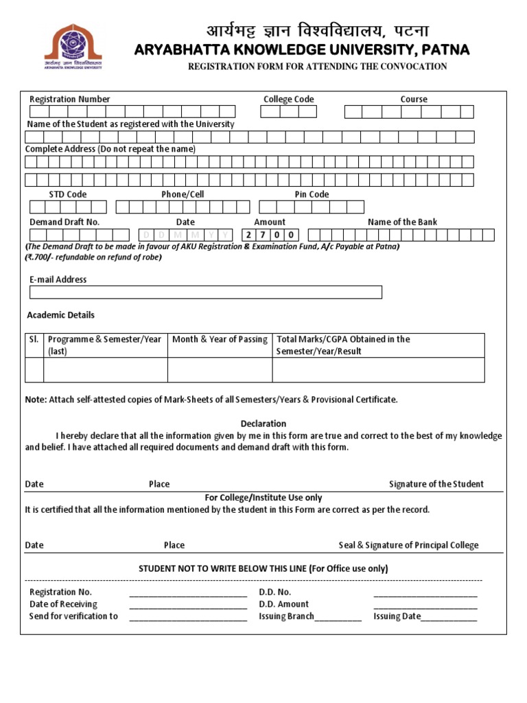 Registration Form For Attending The Convocation Pdf Academic