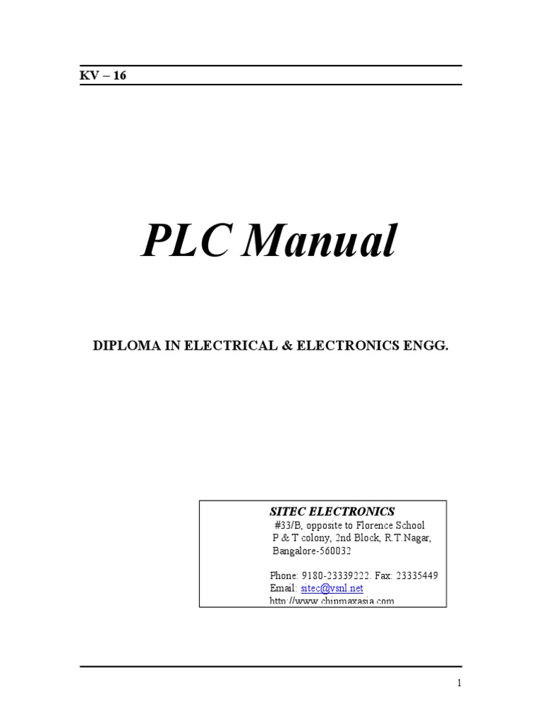 PLC Manual Diploma in Electrical & Electronics Engg PDF