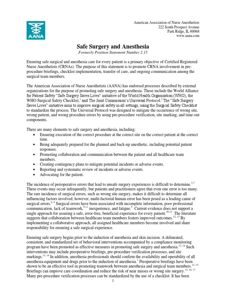 PPM PS 2.15 Safe Surgery and Anesthesia PDF Anesthesia Surgery