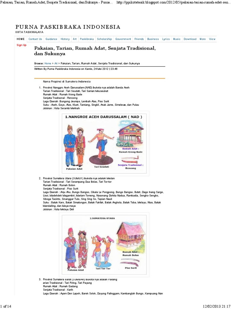 Pakaian Tarian Rumah Adat Senjata Tradisional Dan Pakaian Tarian Rumah Adat Senjata Tradisional Dan