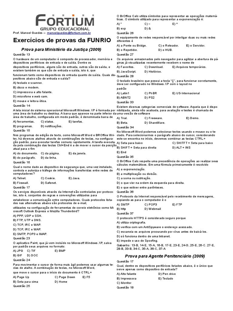 Exercicios de Provas Da Funrio | PDF | Microsoft Windows | Microsoft