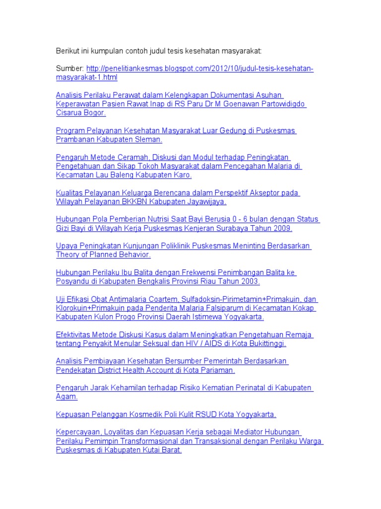 Judul Tesis Kesehatan Masyarakat