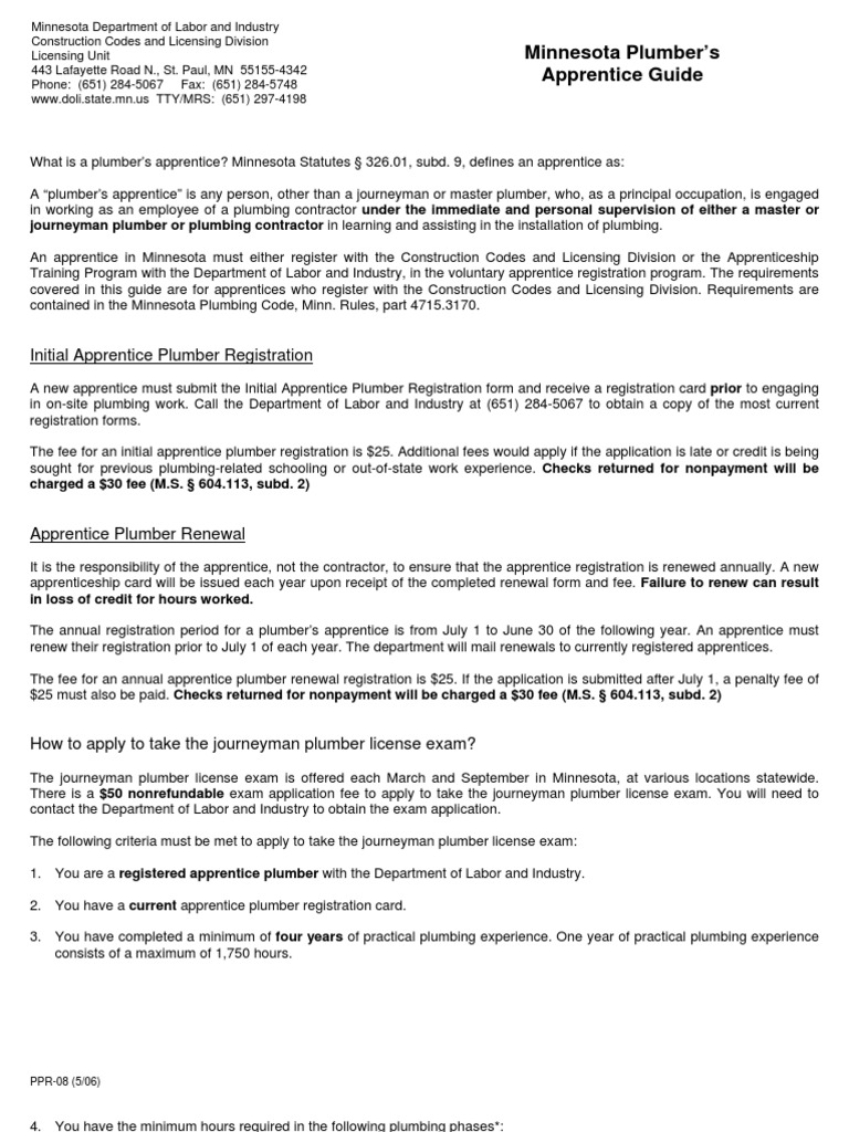 Department of Labor pe apprentice plumber registration form