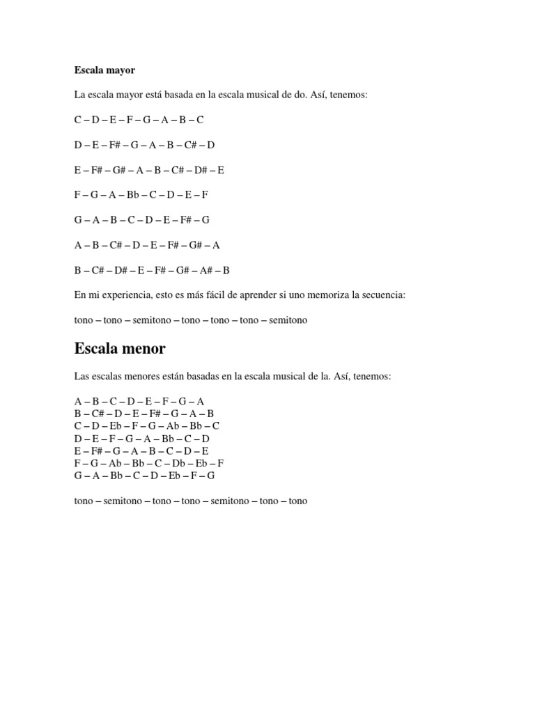 Escalas Musicales: Mayores y Menores | PDF | Escala (música) | Acorde ...