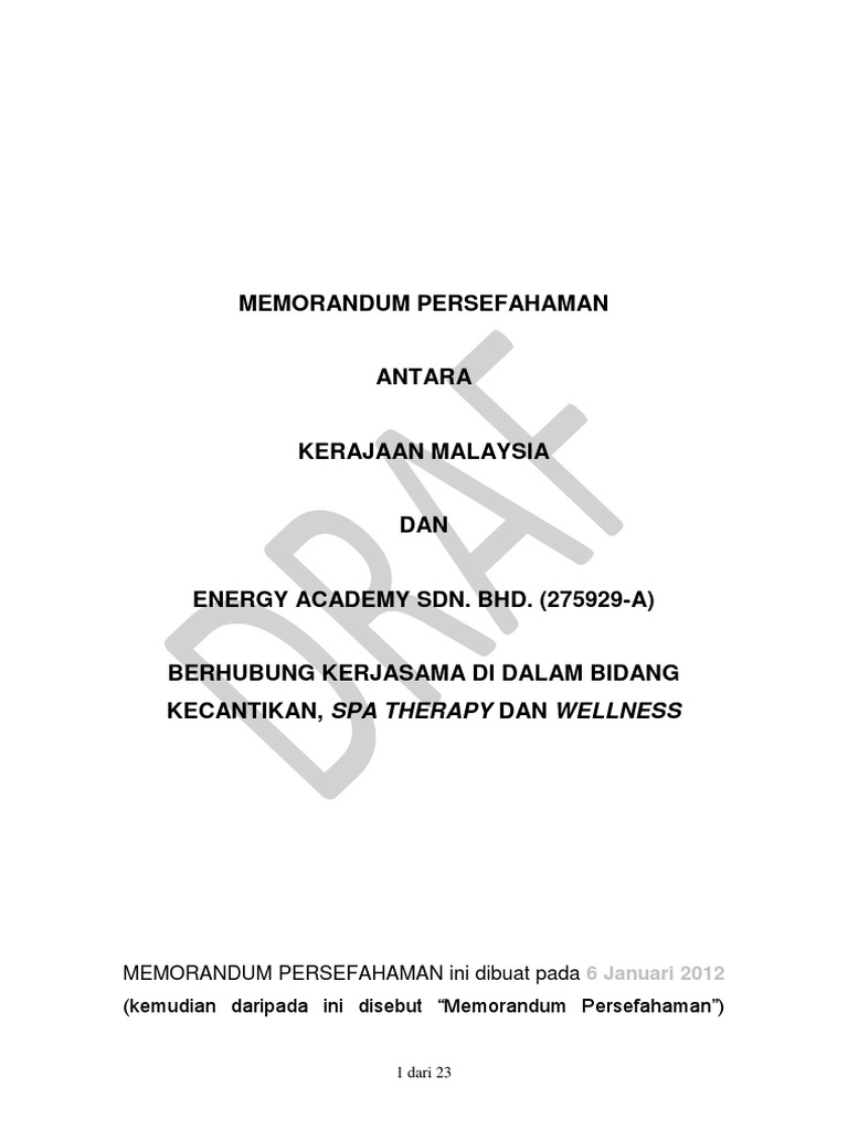 Contoh Surat Memorandum Persefahaman - Audit Kinerja