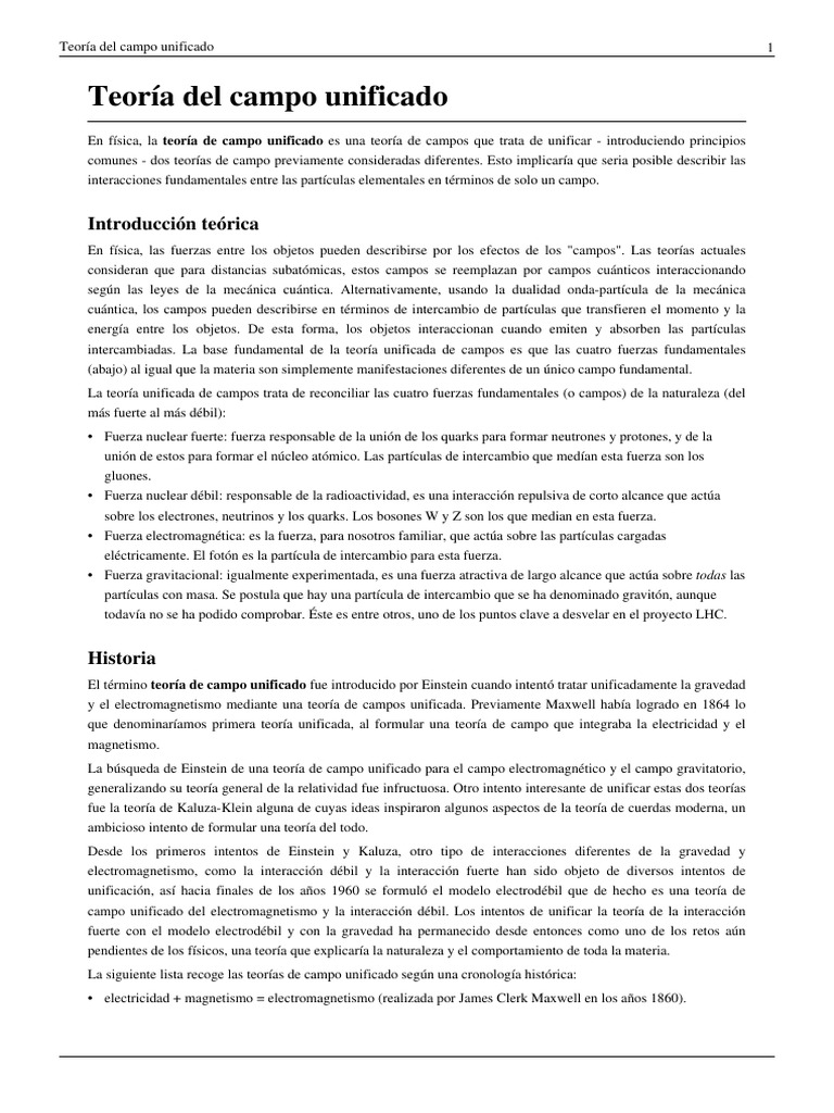 Teoría del campo unificado Interacción fundamental