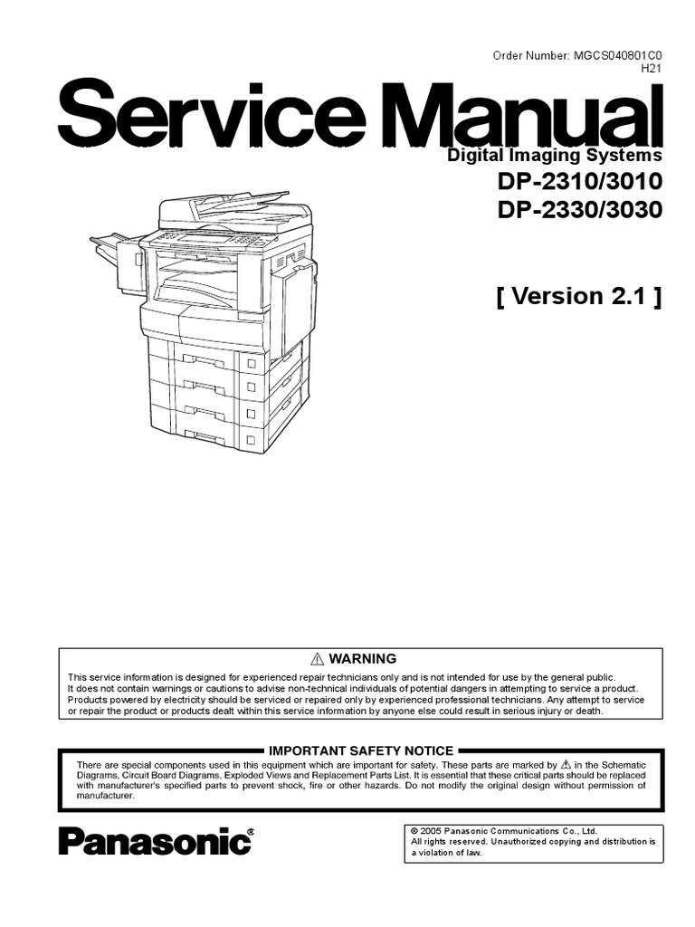 Panasonic Dp2310 Service Manual | Image Scanner | Fax