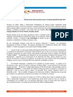 Comunicado a propósito del III Encuentro Internacional contra el Trabajo Infantil Brasilia 2013