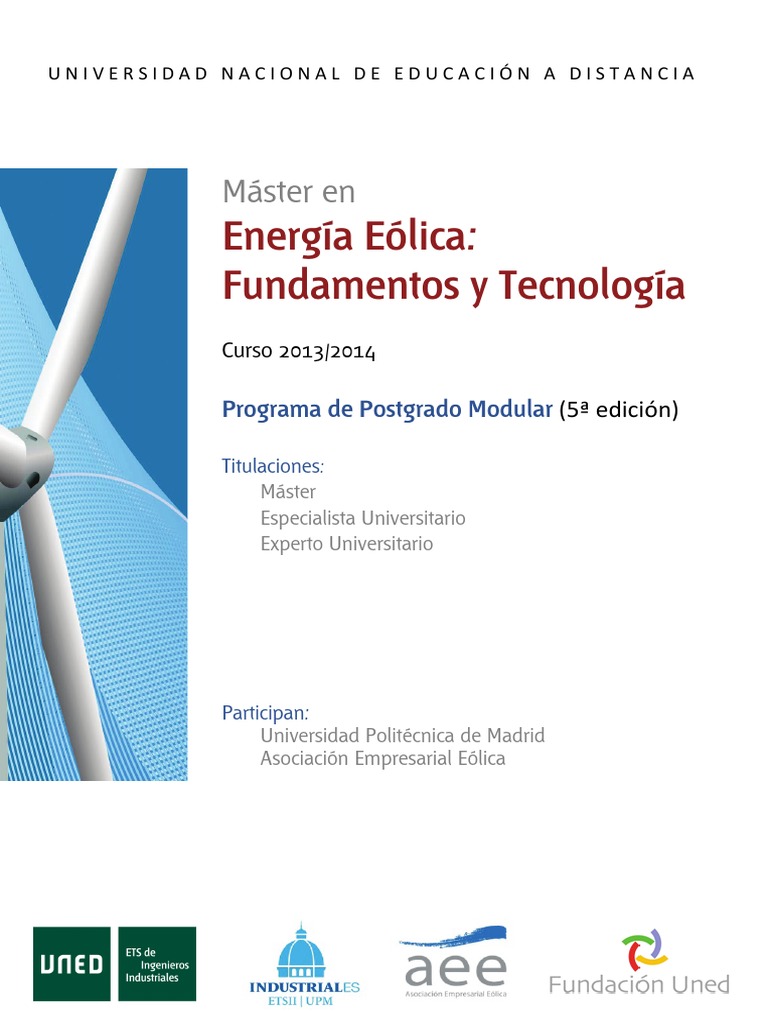 FOLLETO Master Energia Eolica UNED 2013 2014 v3 PDF Energía eólica