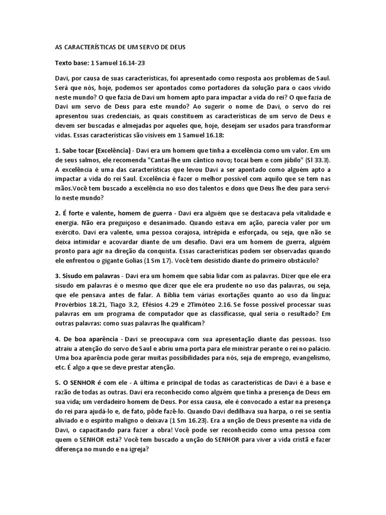 As Características de Um Servo de Deus PDF Davi Golias
