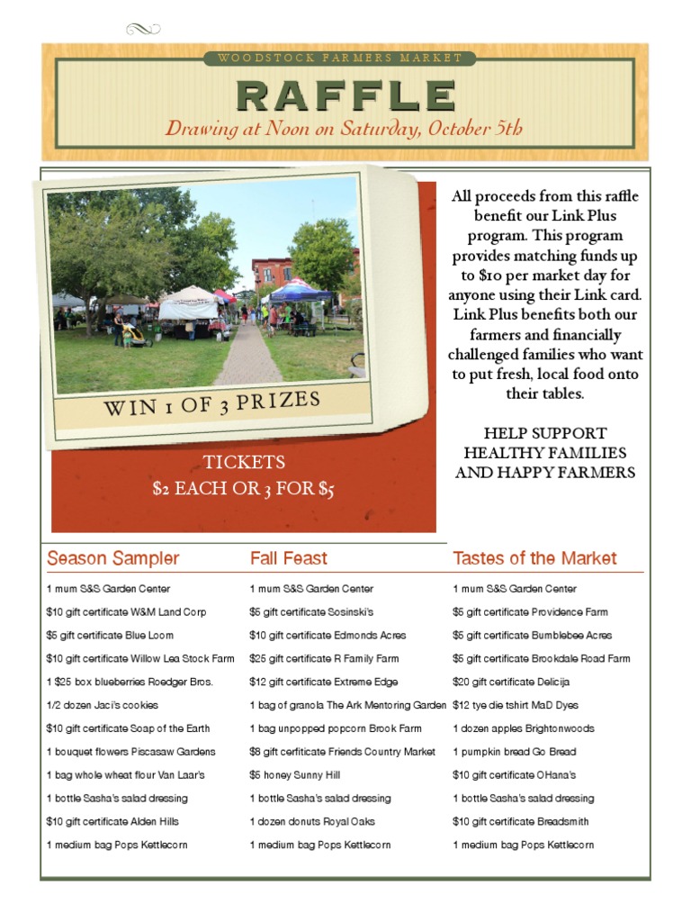 Woodstock Market Raffle Prizes | PDF | Cooking, Food & Wine ...