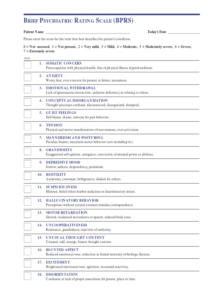 B P R S (BPRS) : Rief Sychiatric Ating Cale | PDF