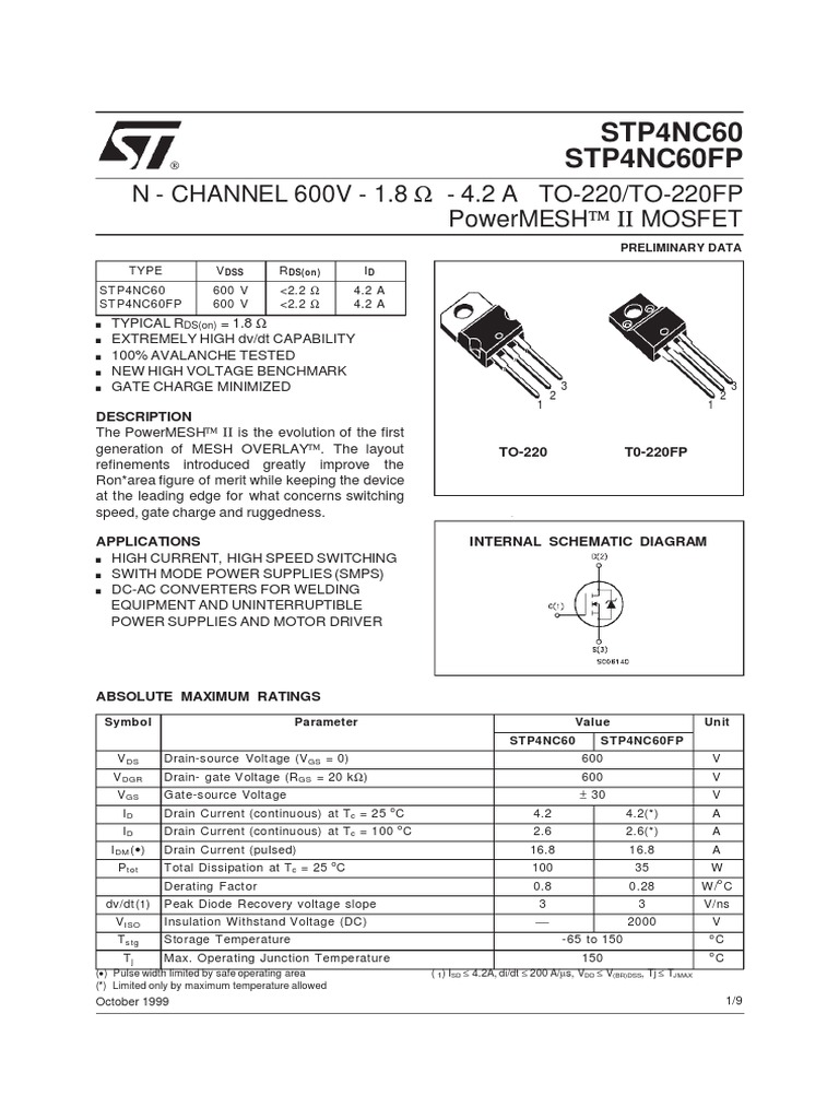 P4NC60 | PDF | Field Effect Transistor | Power Supply