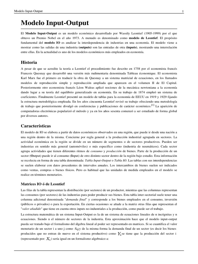 Modelo Input-Output de Leontief | PDF | Modelo de entrada-salida ...