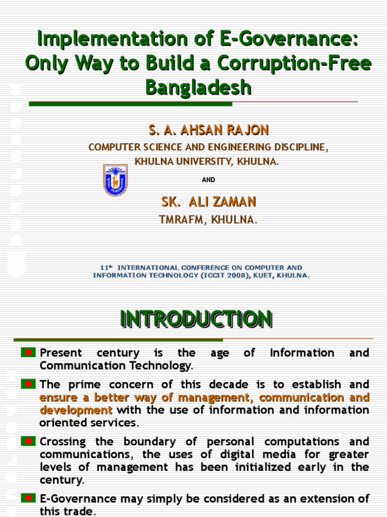 E-Governance for a Corruption-Free Bangladesh | PDF | E Government ...