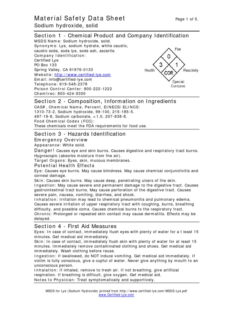 MSDSnaoh Sodium Hydroxide Magnesium Free 30day Trial Scribd