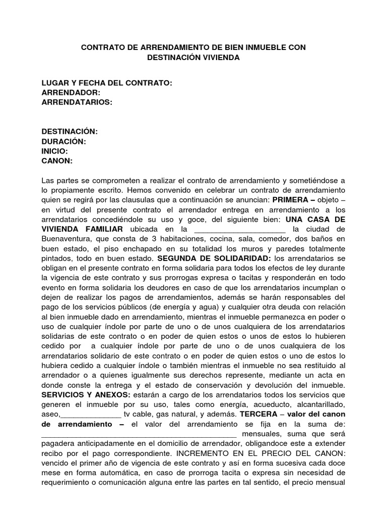 Contrato de Arrendamiento de Bien Inmueble Alquiler