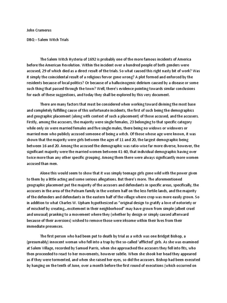 Salem Witch Hysteria Dbq Analysis
