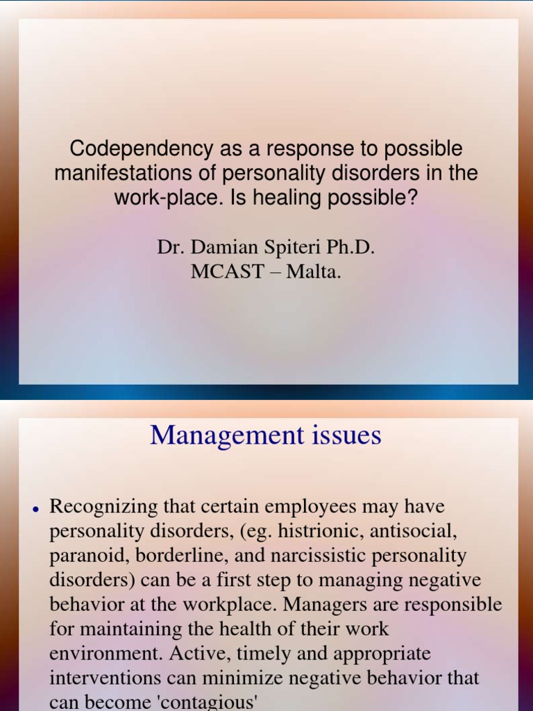 Codependency Workplace PP T PDF Workplace Bullying Personality