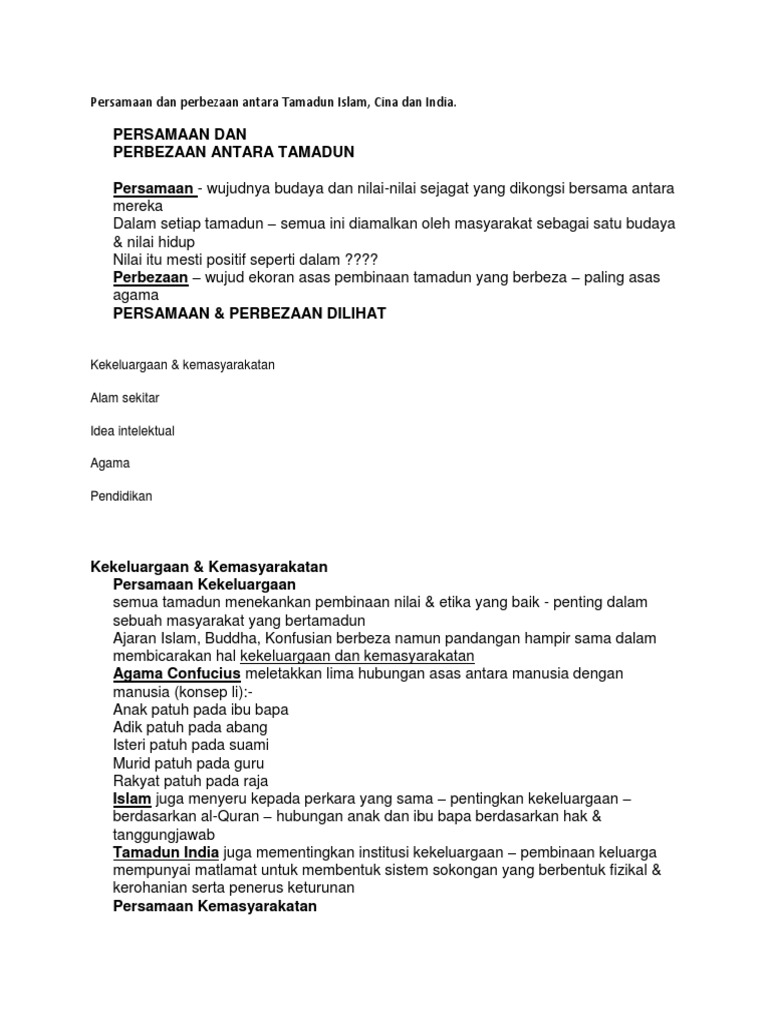 Persamaan Dan Perbezaan Antara Tamadun Islam Pdf