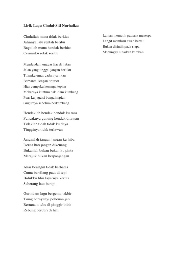 Lirik Lagu Cindai Pdf