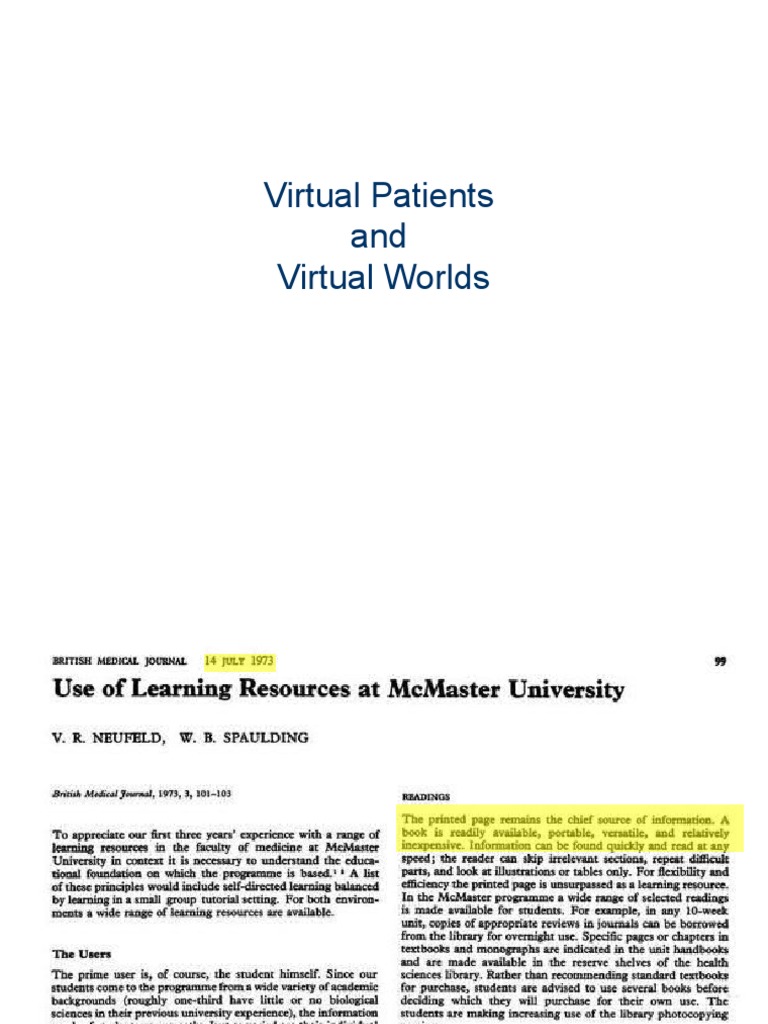 Virtual Patients and Virtual Worlds | PDF | Educational Technology ...