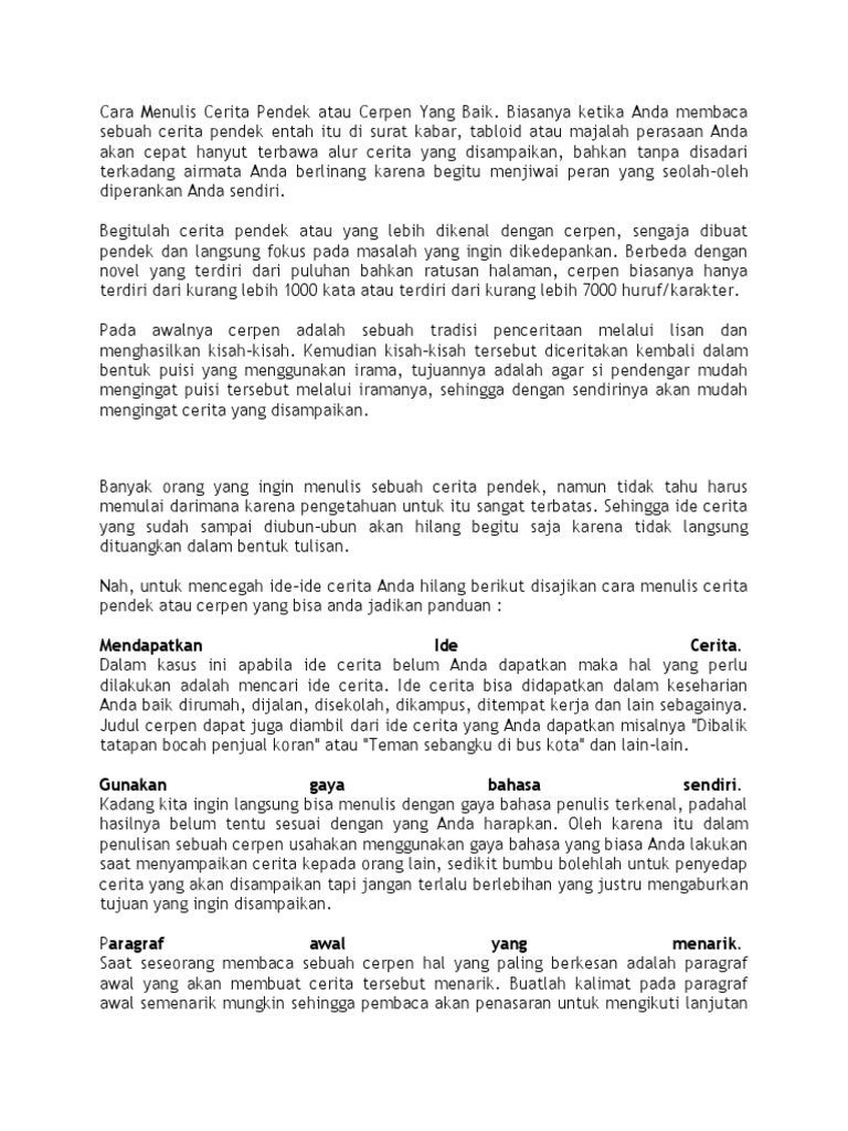 Cara Menulis Cerita Pendek Atau Cerpen Yang Baik
