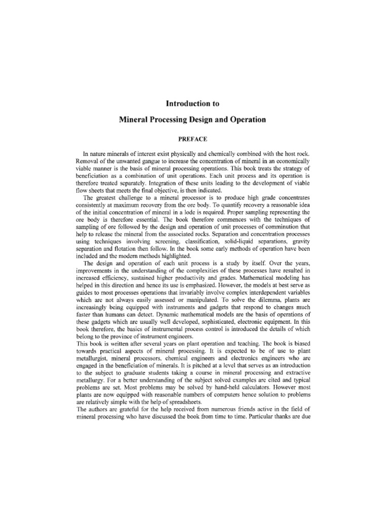 Introduction To Mineral Processing Design and Operation: Preface | PDF ...