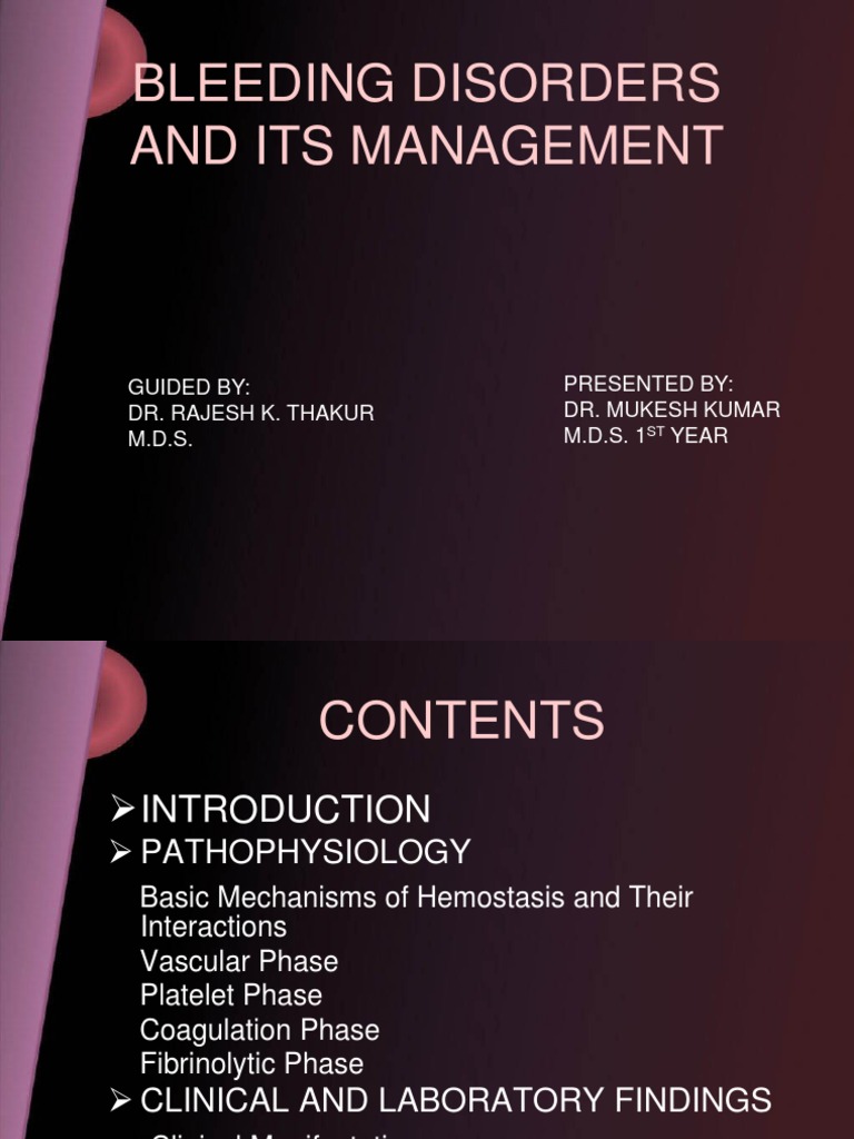 Management of Bleeding Disorders in Dentistry | PDF | Coagulation ...