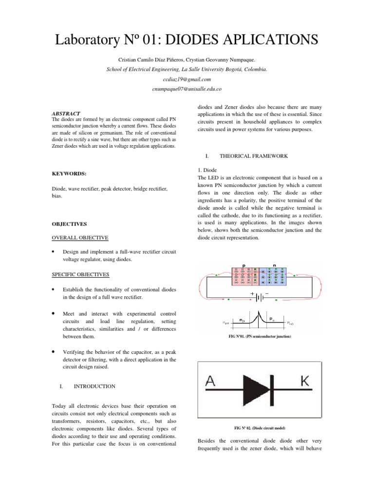 Laboratory Report N.01 Diodes PDF PDF Diode Rectifier