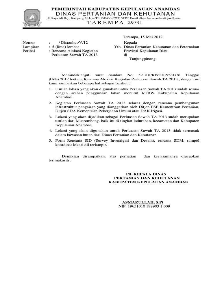 Contoh surat balasan resmi Contoh surat balasan resmi