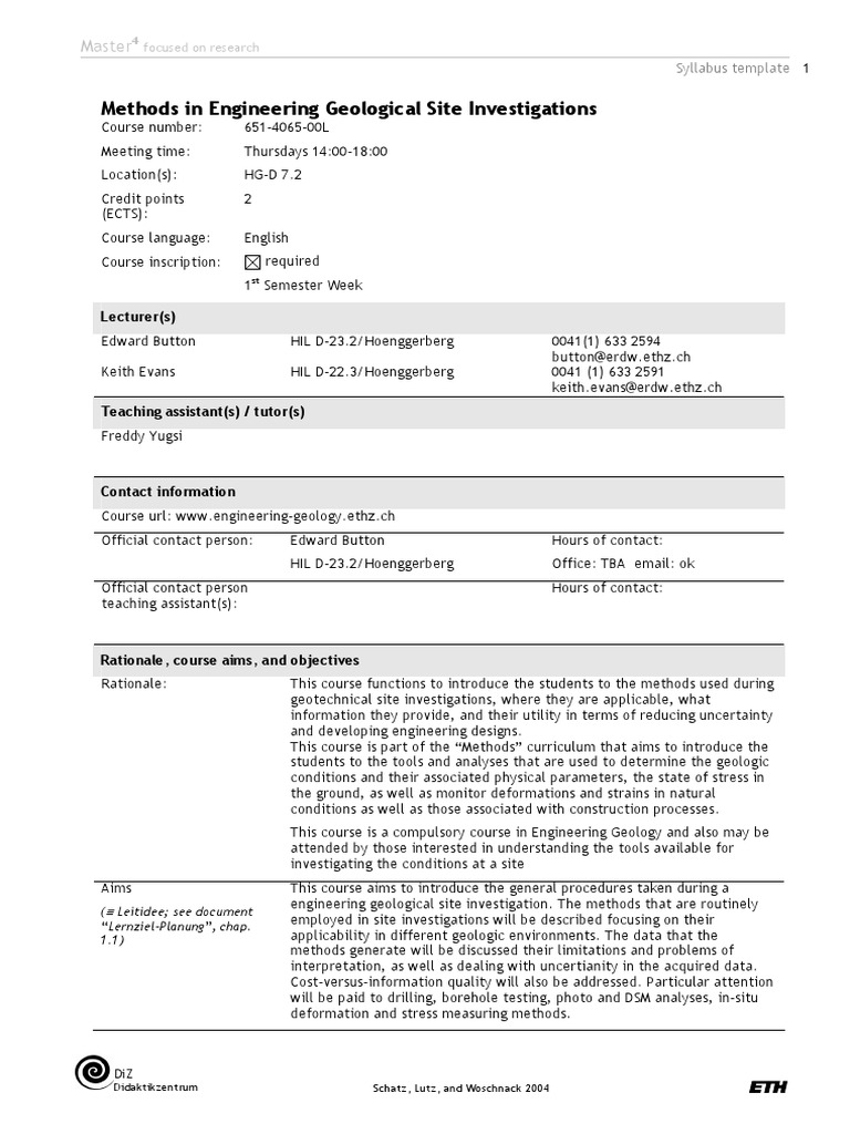 Engineering Geological Site Investigation Course | PDF