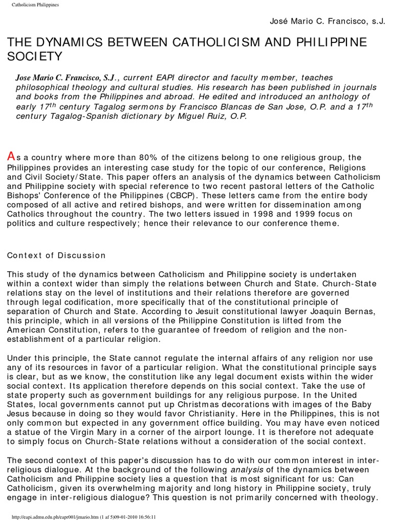 Catholicism's Role in Philippine Society | PDF | Separation Of Church ...