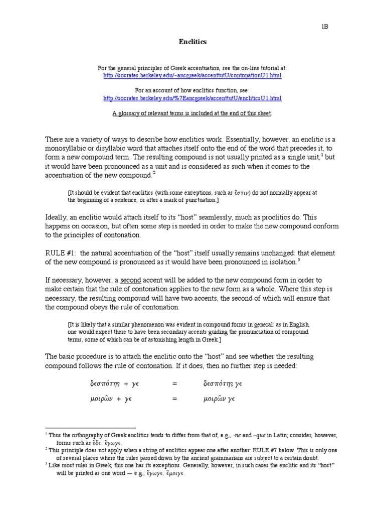 Understanding Greek Enclitics Rules | PDF | Stress (Linguistics) | Syllable
