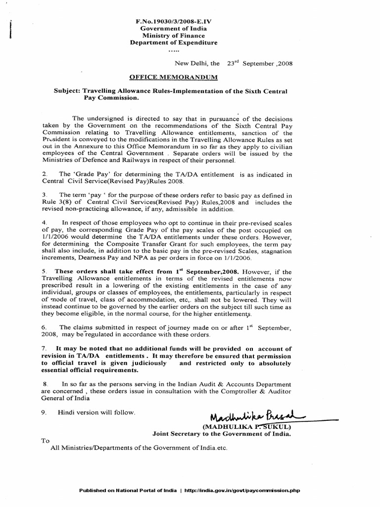 TA Allowance Per Diem Government Of India Free 30day Trial Scribd