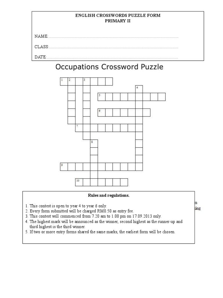 English Crosswords Puzzle Form Primary Ii PDF
