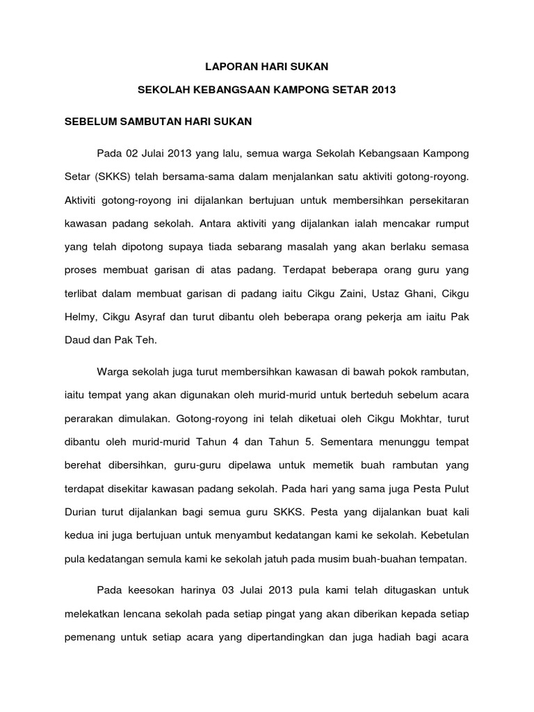 Contoh Laporan Hari Sukan